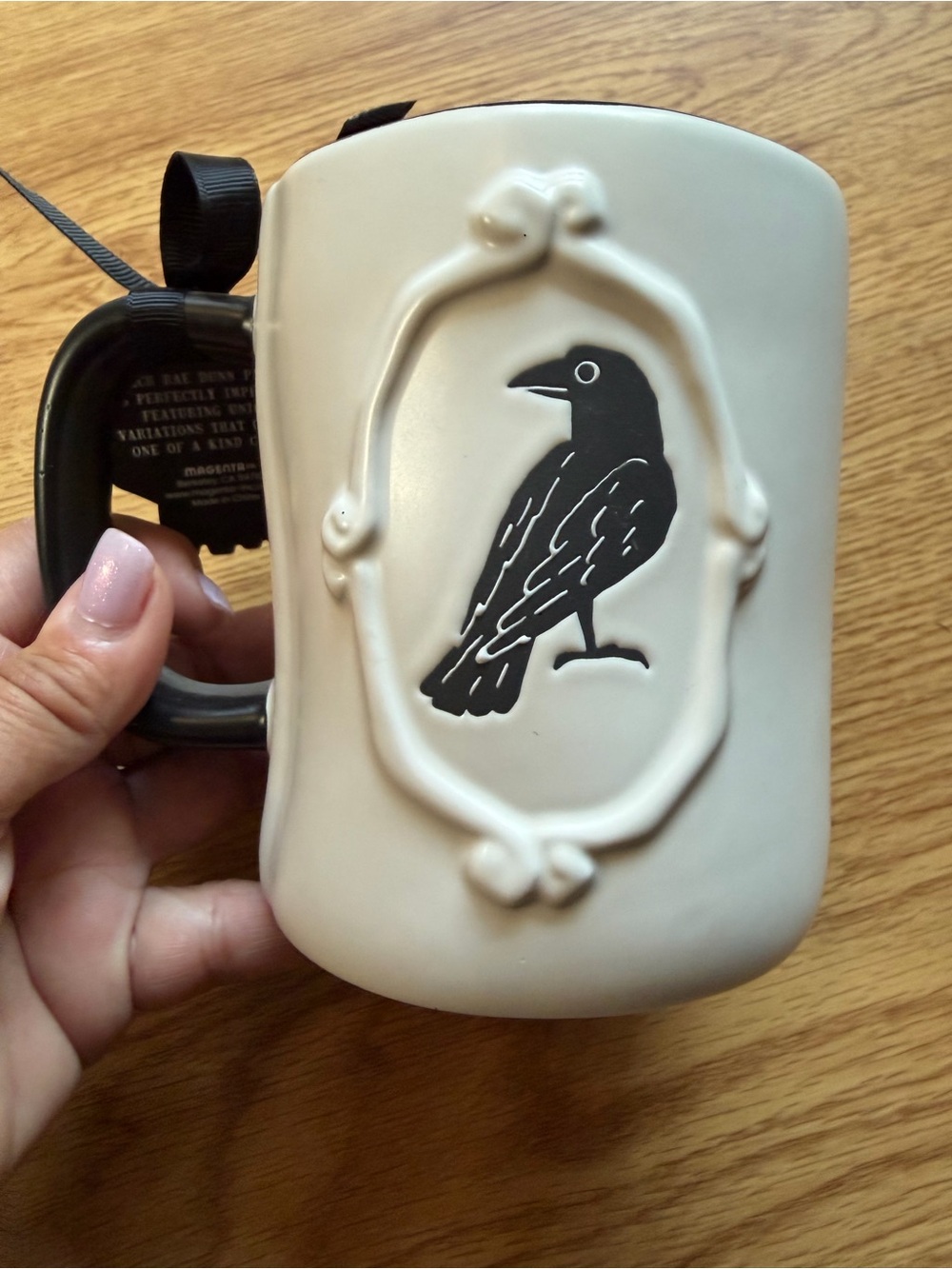Rae Dunn Cream Mug with Black Crow Motif